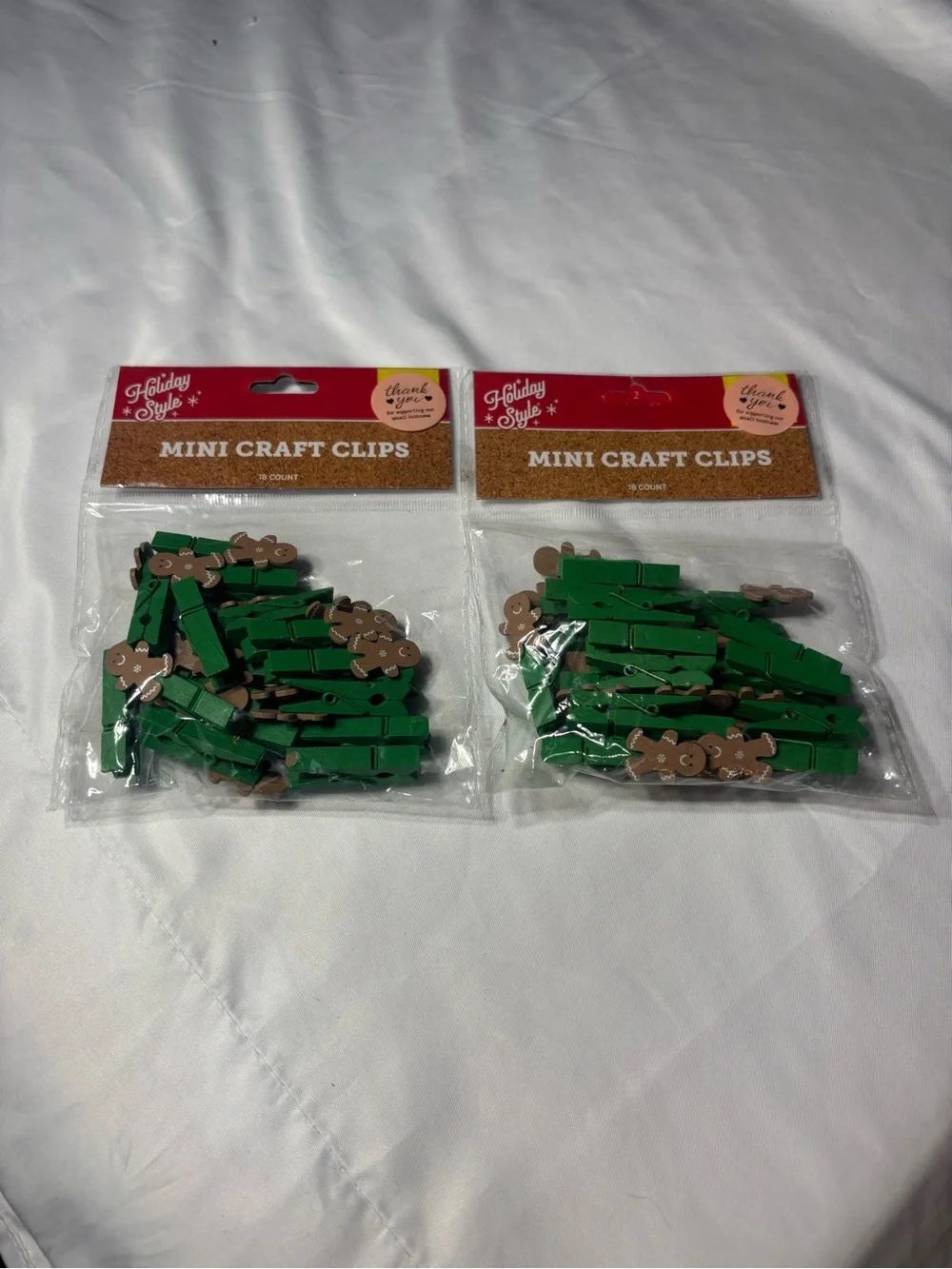 36 New Mini Craft Clips - Green with Brown Gingerbread Men Accents (2 Packs)